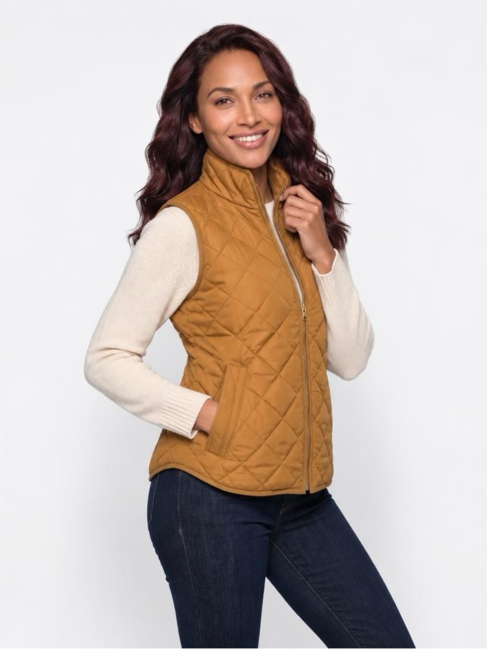 Old Navy Quilted Mustard Women's Zip Vest M Petite Fall